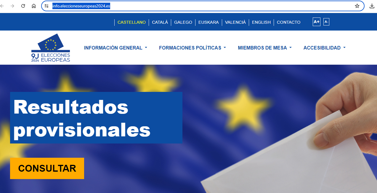 Captura de pantalla de la web desde donde puede seguir la jornada electoral europea