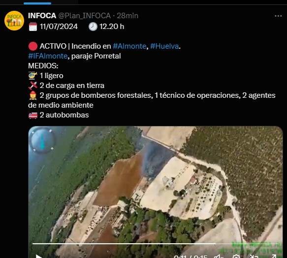 Captura de pantalla del Plan Infoca localizando el incendio