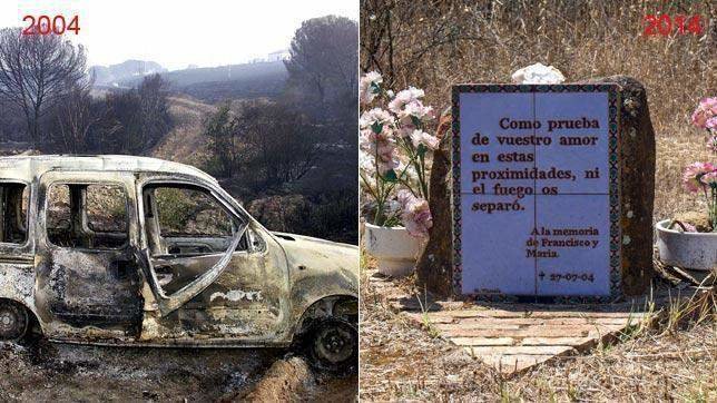 Placa que recuerda a las dos víctimas del gran incendio